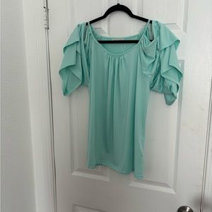 Beautiful Blue Cold Shoulder Top